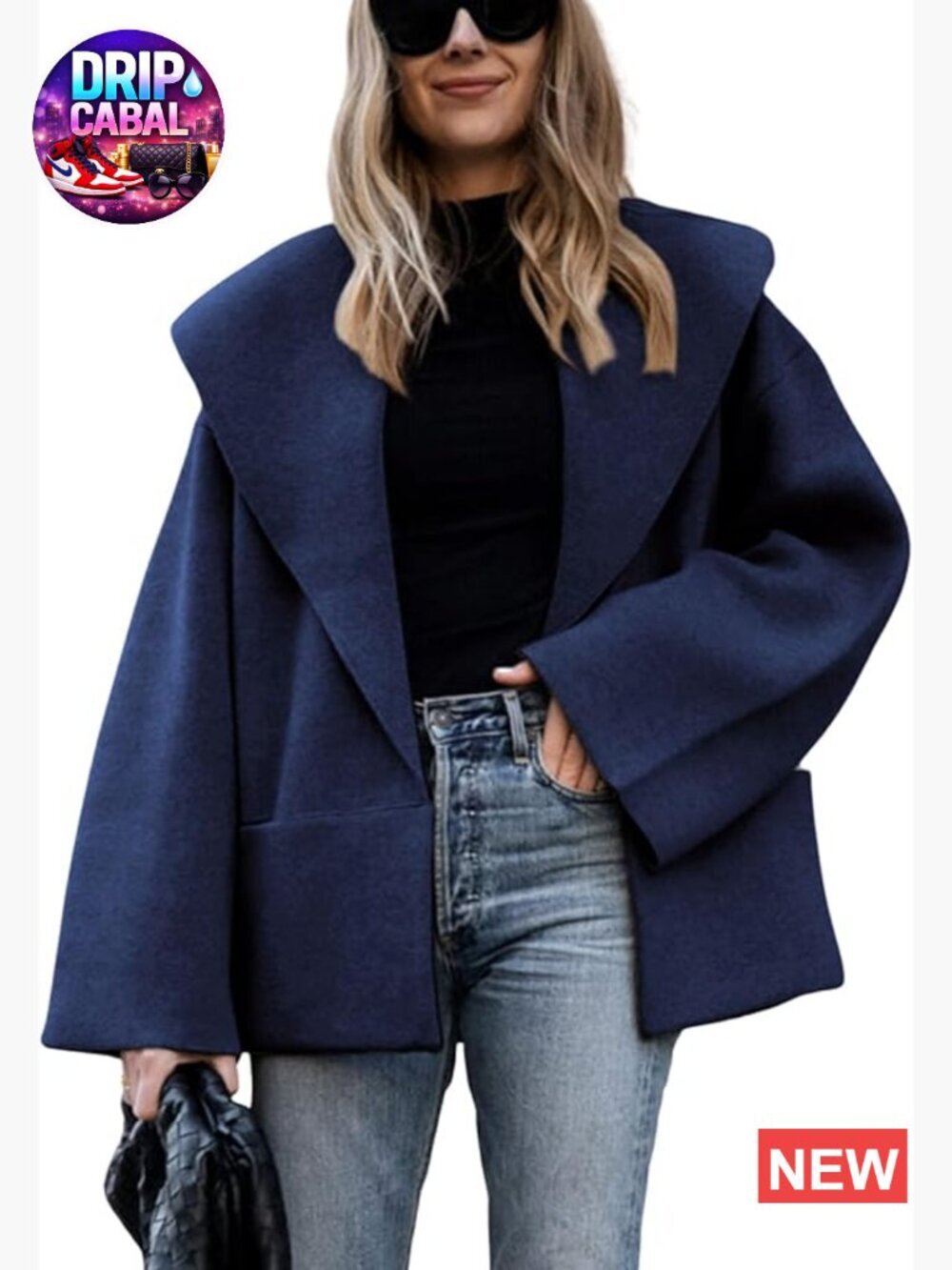 Oversized Cropped Cardigan Shawl Collar Open Front Knit Sweater